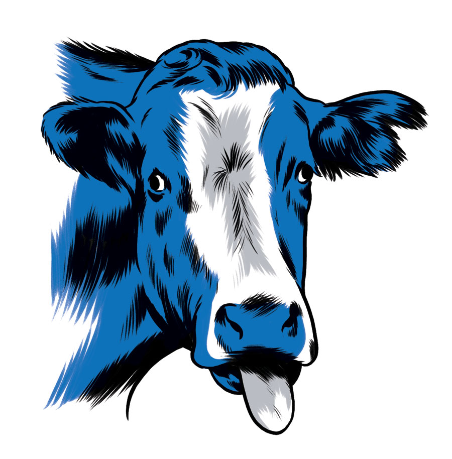 illustration of a cow with tongue out by Joel Kimmel