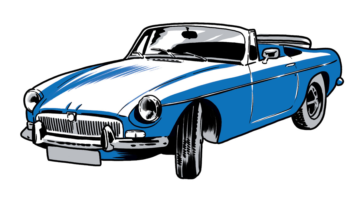 illustration of a blue convertible by Joel Kimmel