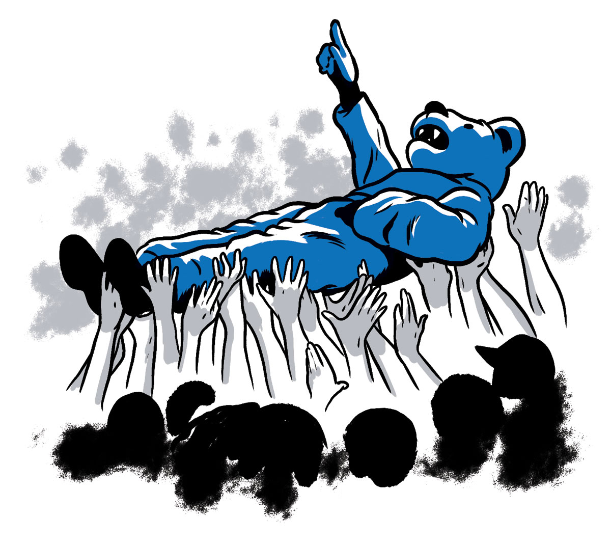 illustration of crowd surfing Nittany Lion by Joel Kimmel
