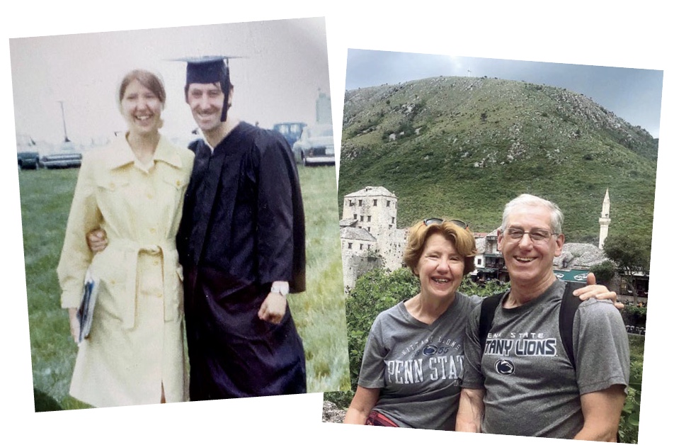 side by side photos of the Shores in 1973 and today celebrating their 50th wedding anniversary, courtesy