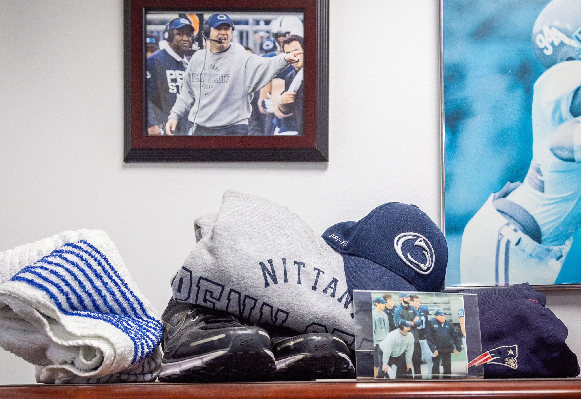 photo of corner of Caldwell's office showing photos and gear from O'Brien era by Nick Sloff '92 A&A
