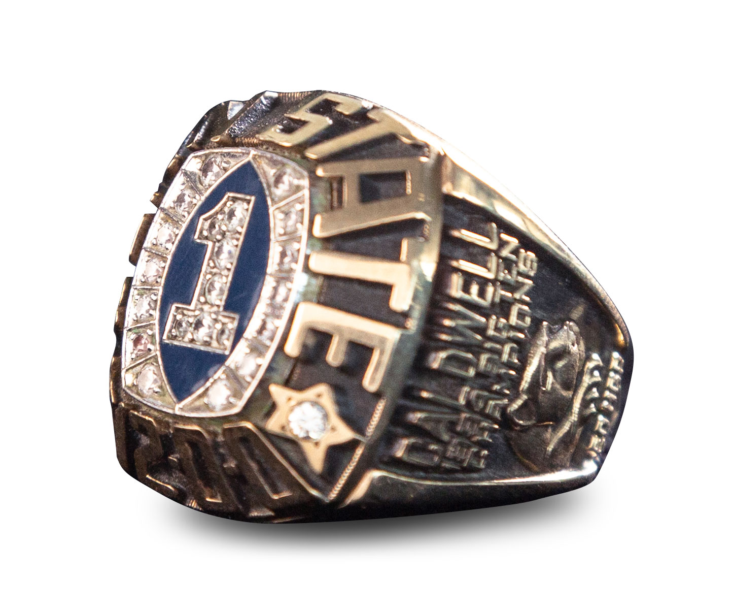 photo of Caldwell's ring commemorating the '94 undefeated championship team by Nick Sloff '92 A&A