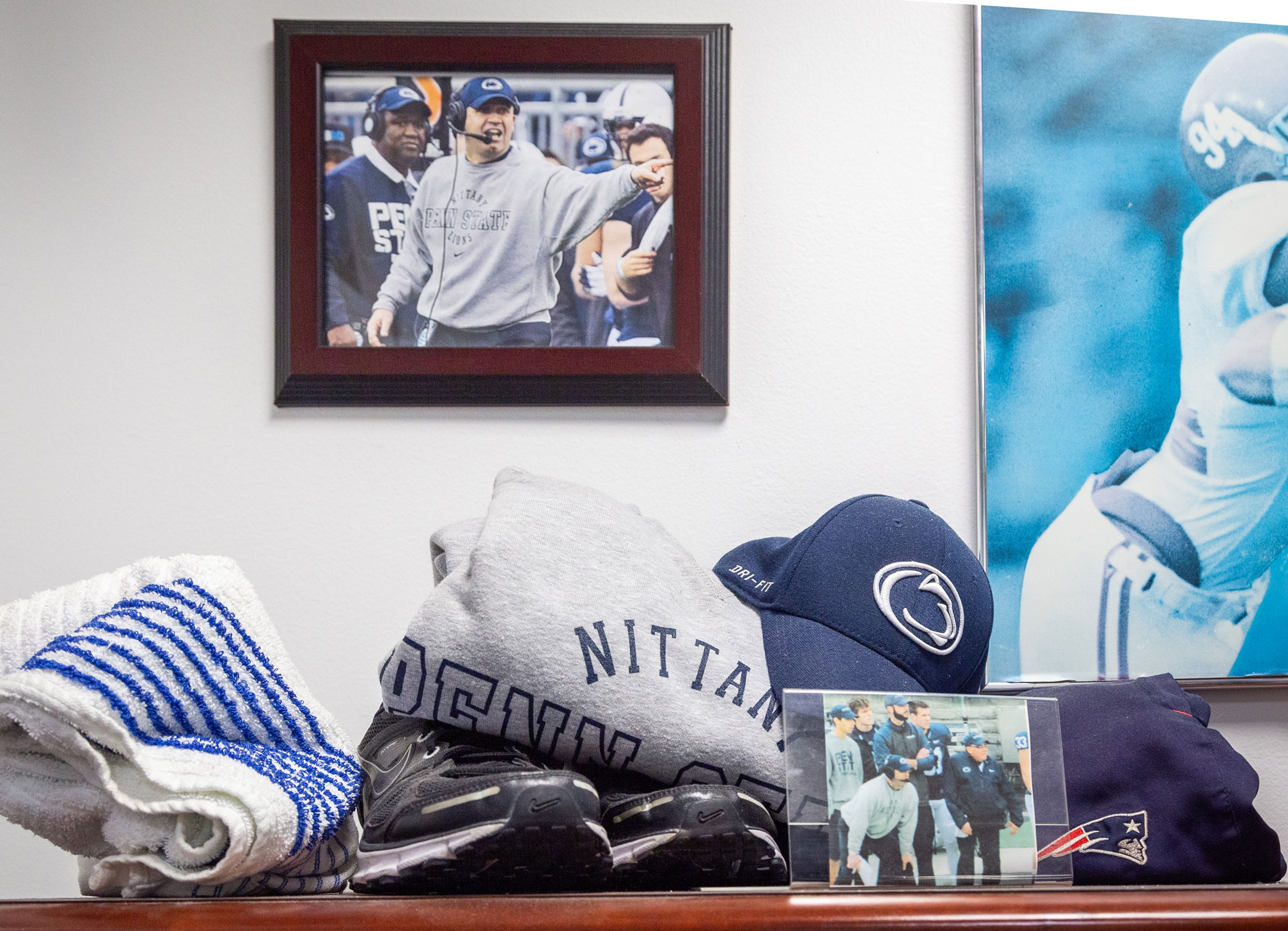 photo of corner of Caldwell's office showing photos and gear from O'Brien era by Nick Sloff '92 A&A