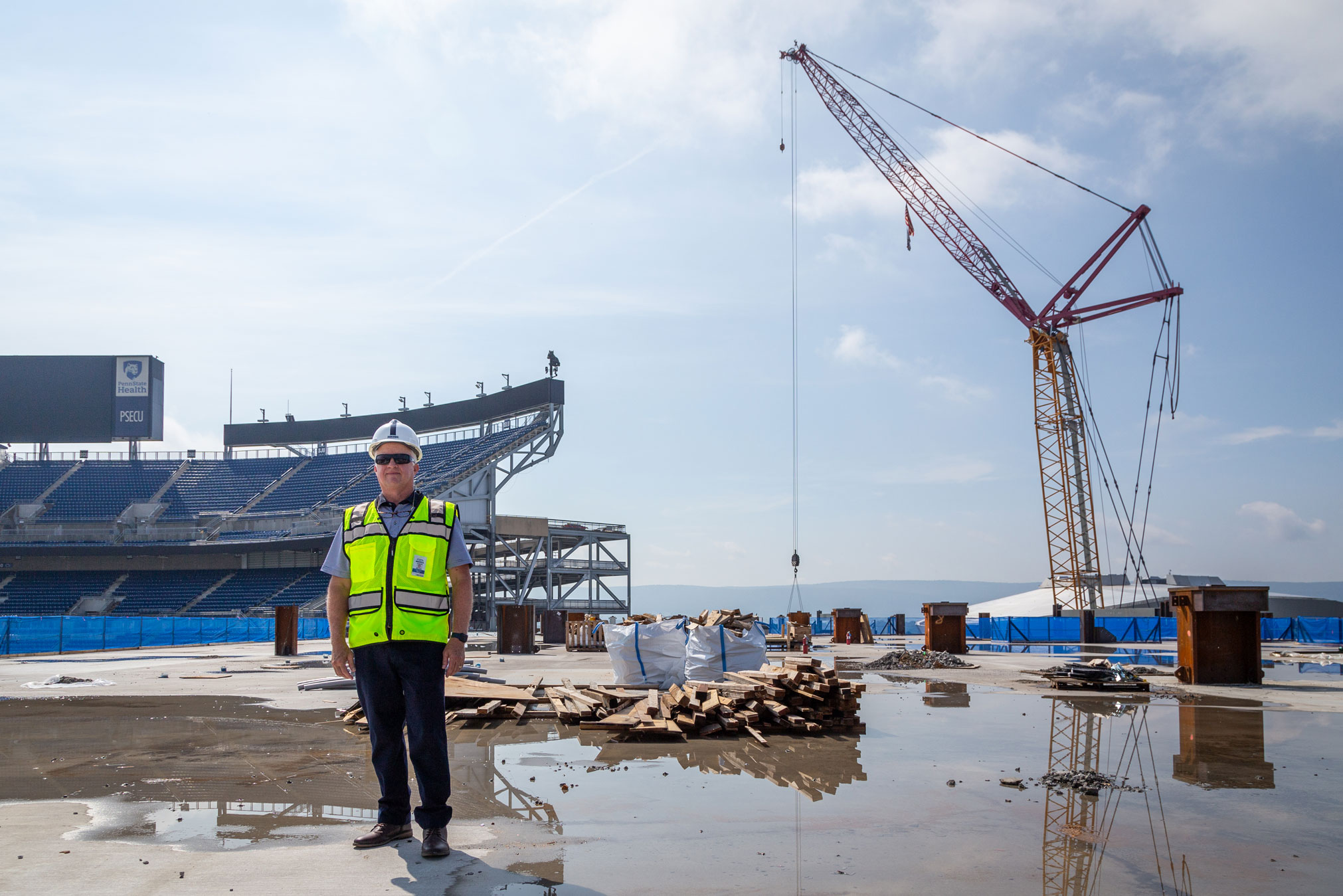 photo of Rush on site at Beaver Stadium during renovation by Nick Sloff '92 A&A
