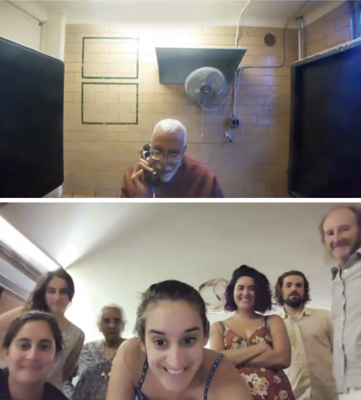 photos of Subu on a call with his family from prison and the family on a video call with him, courtesy