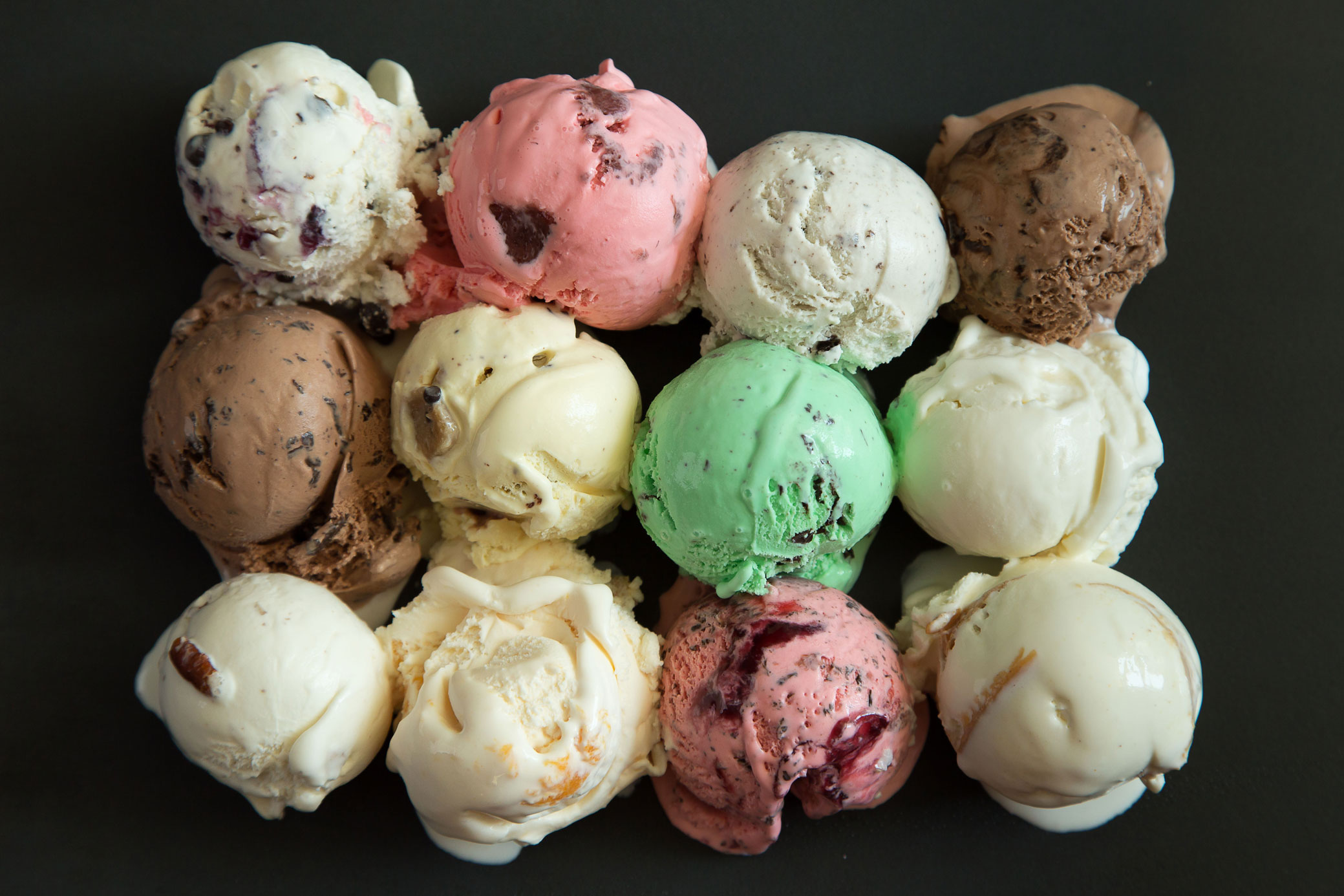 photos of one scoop of each Creamery ice cream flavor by Nick Sloff '92 A&A