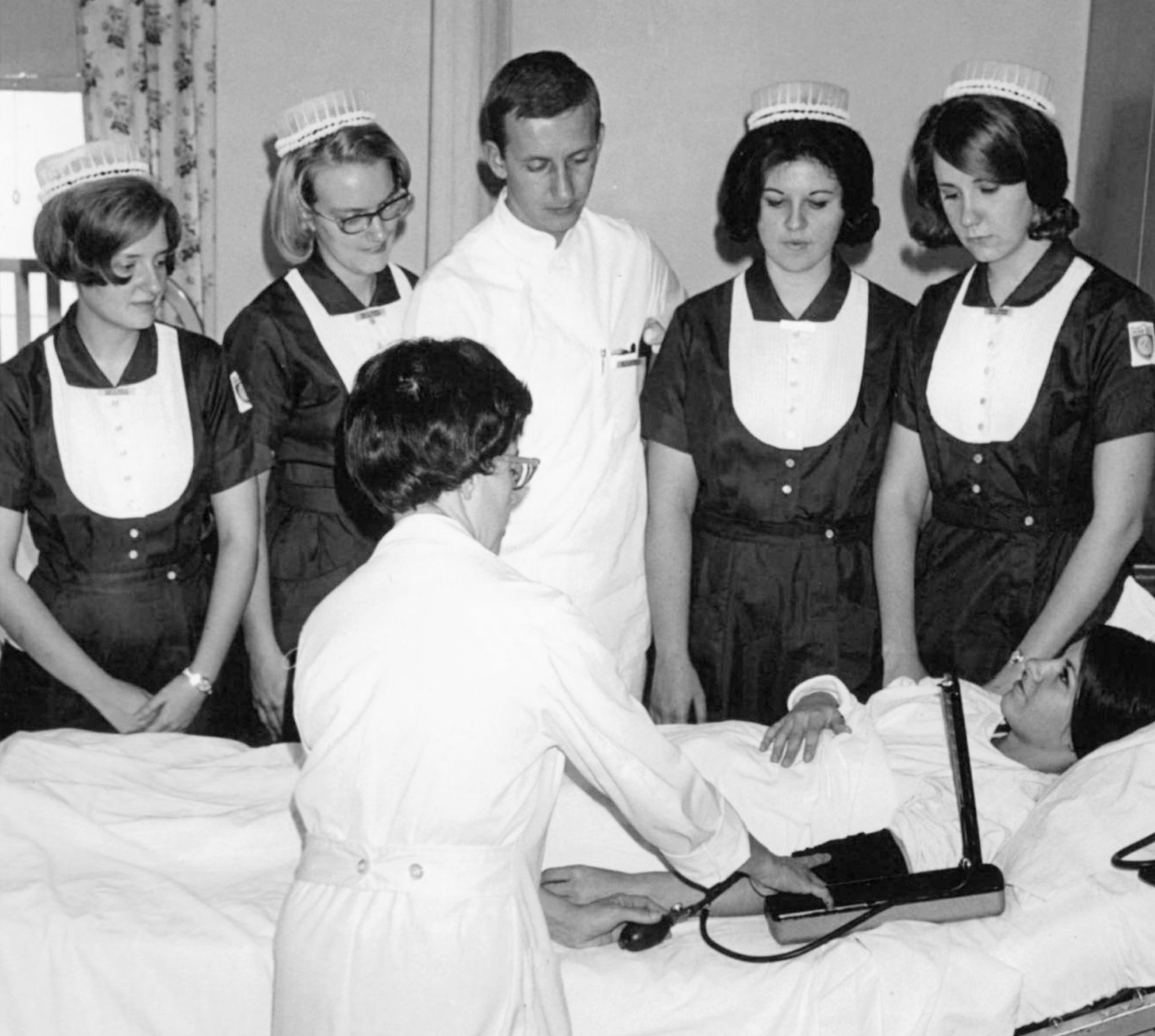 black and white photo of Penn State nursing students by Penn State