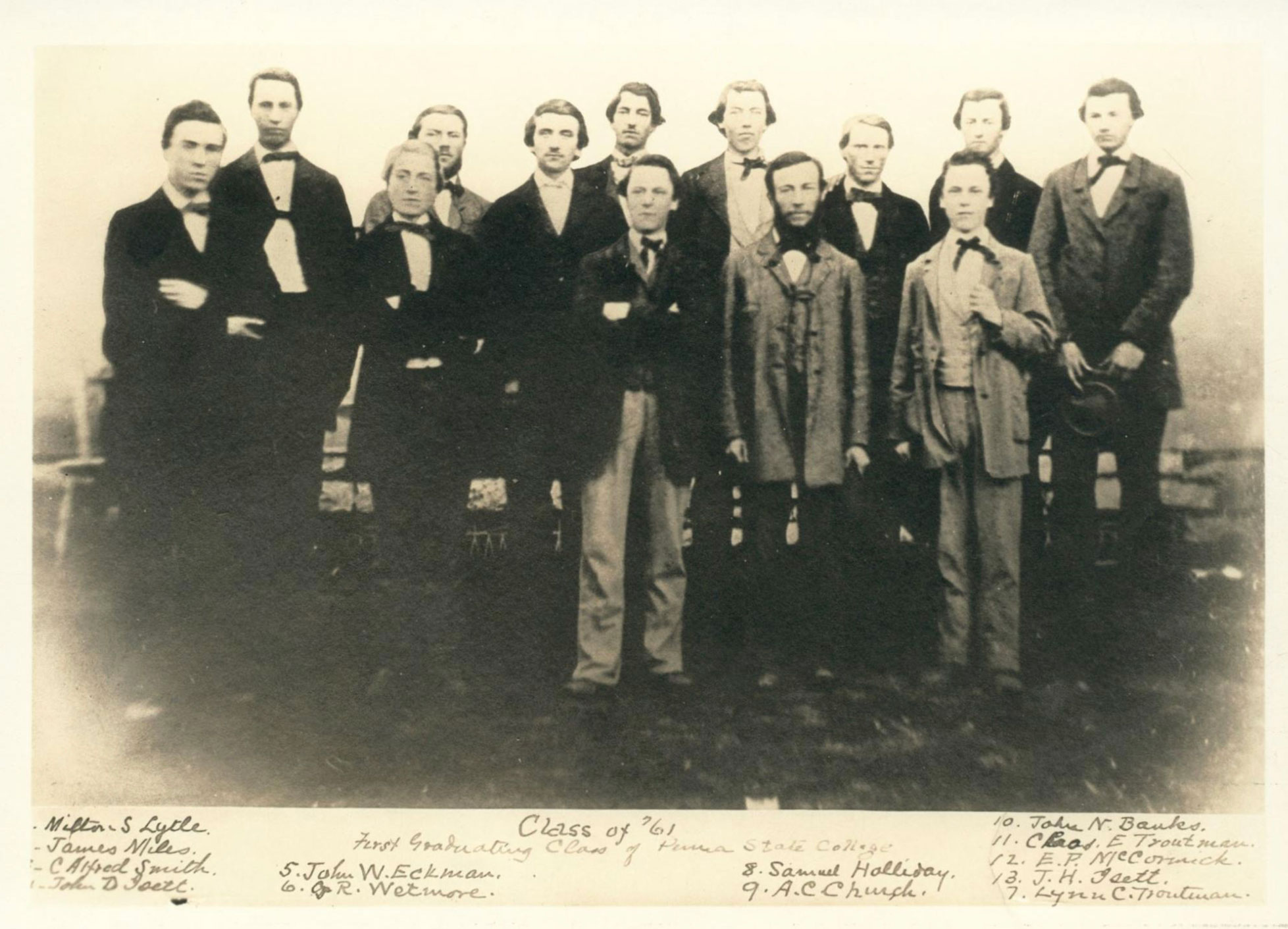 sepia photo of 1861 graduation class of farmers' high school by Penn State Archives