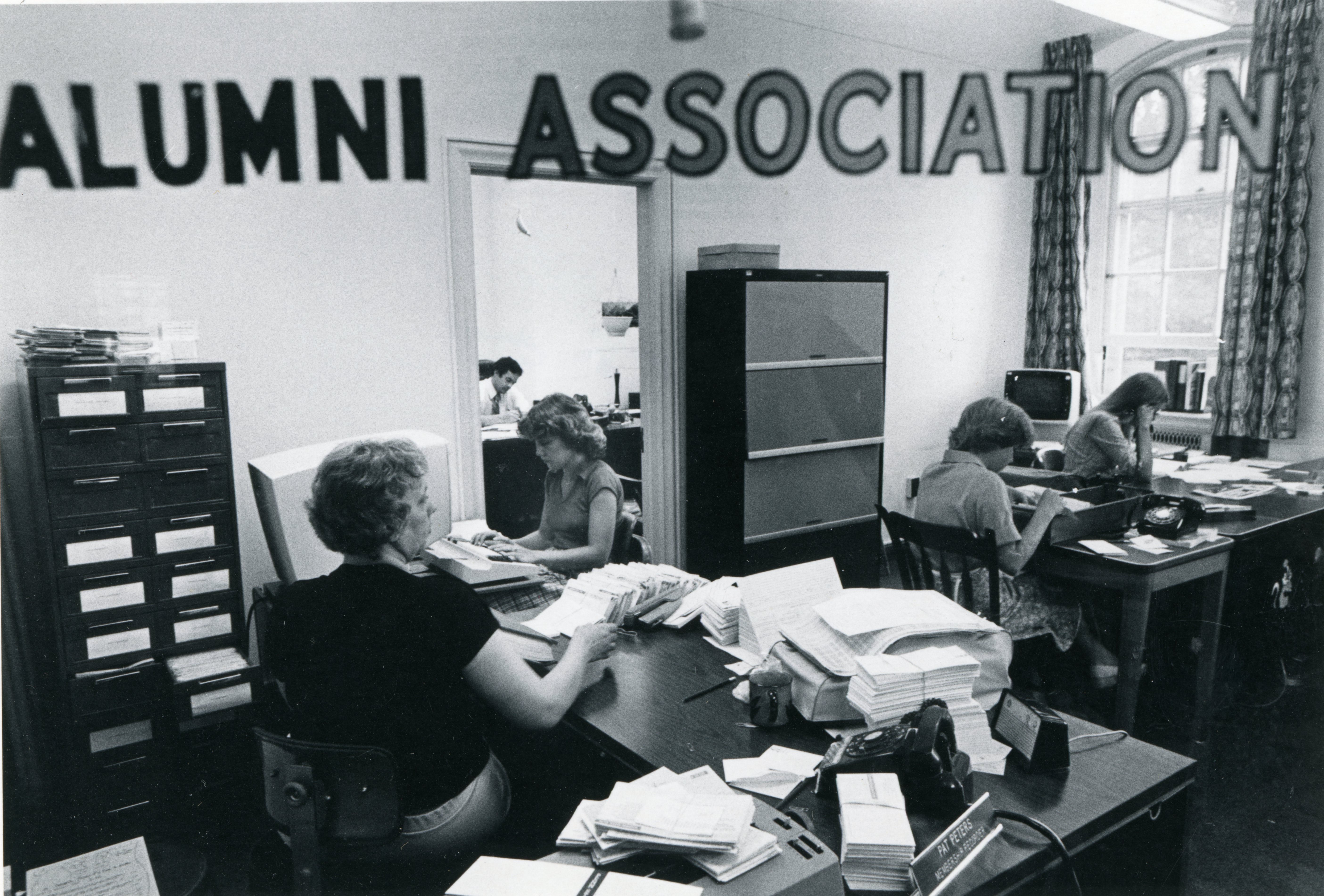 black and white photo of an alumni association meeting in Old Main by Penn State Archives