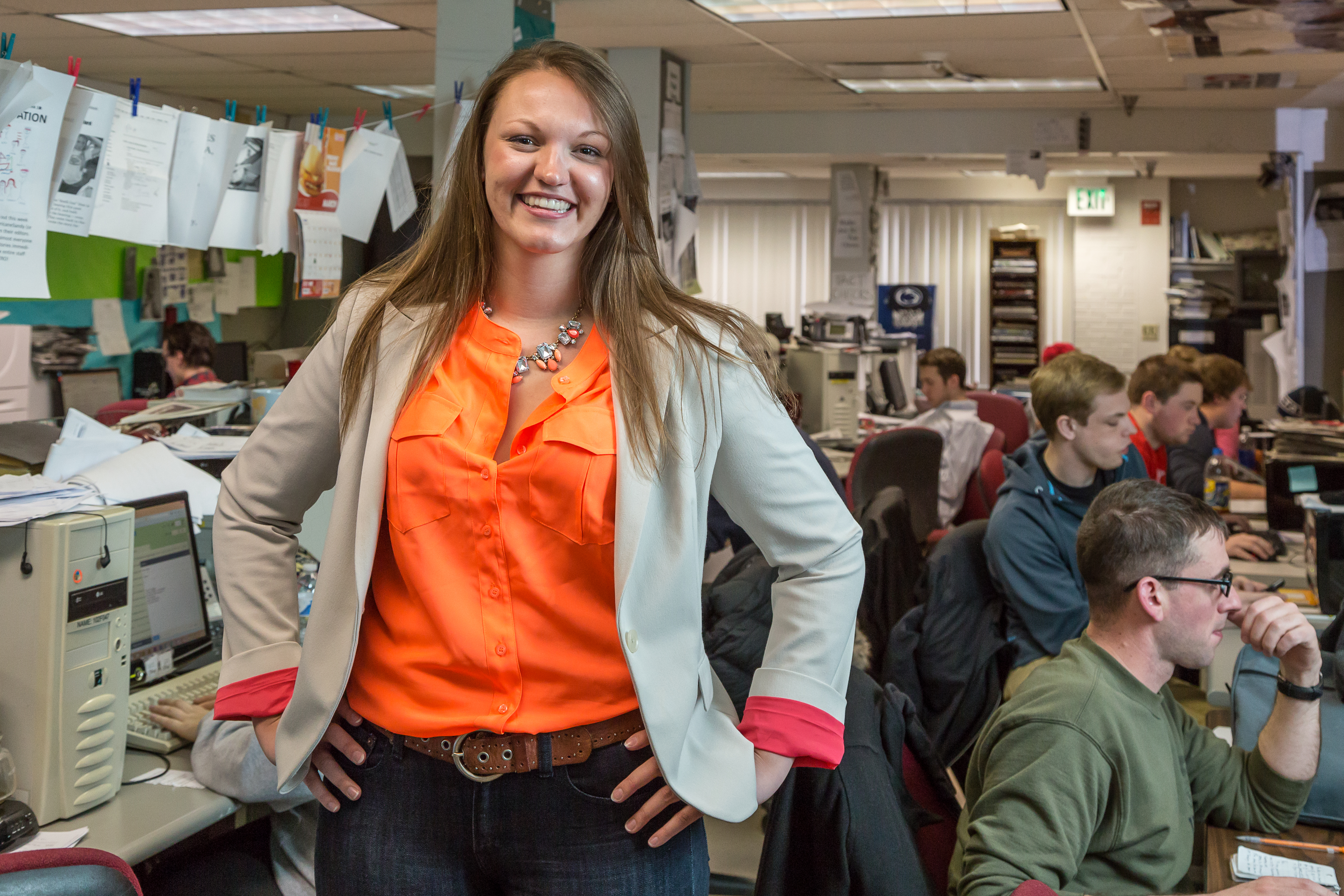 Brittany Horn in the Collegian newsroom, photo by Nick Sloff '92 A&A
