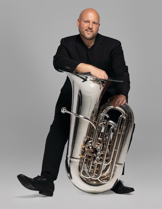 Aaron Tindall with tuba, courtesy