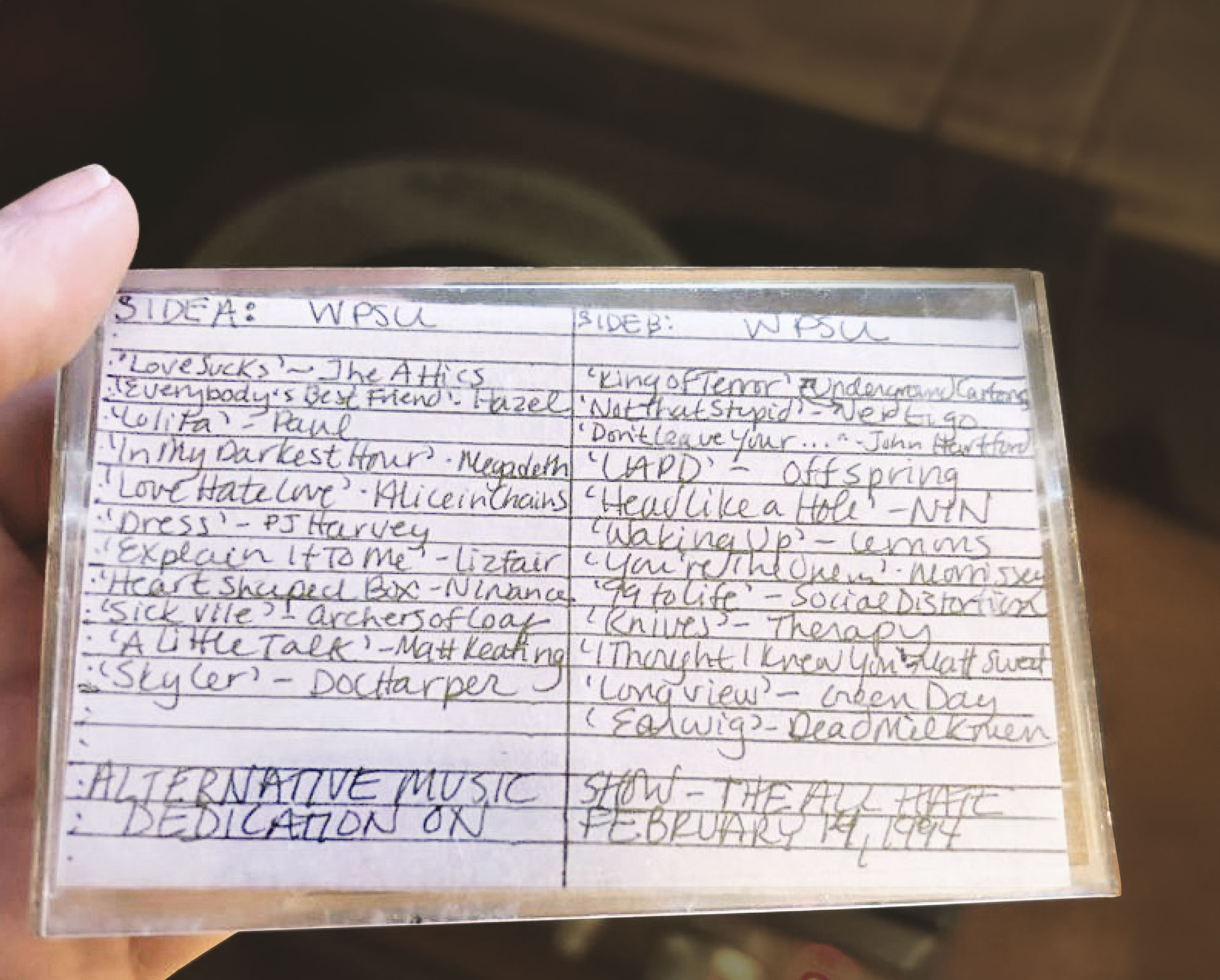 closeup of a mixed tape made by an alum, courtesy