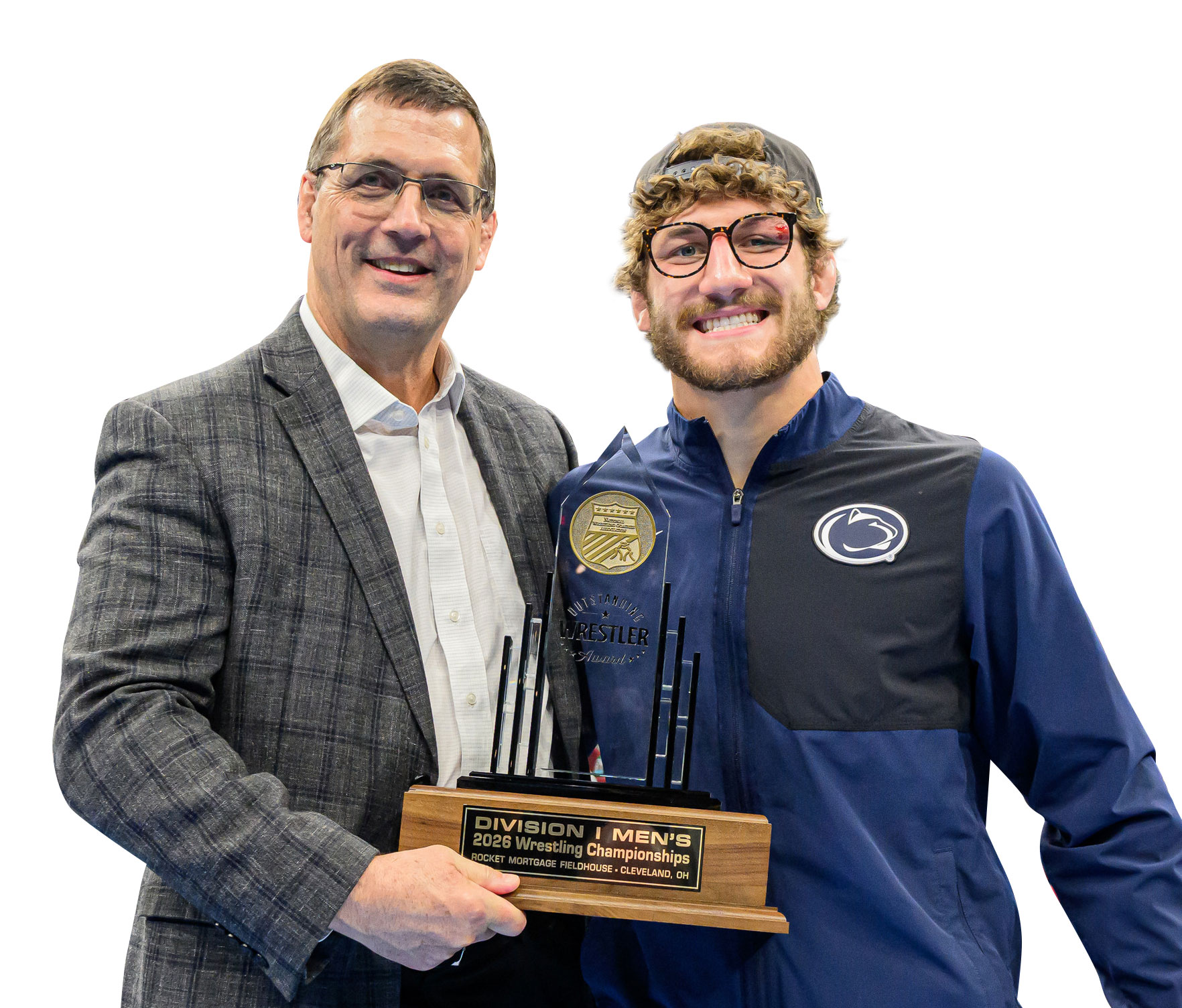 Mesenbrink being presented the Hodge Trophy by Mark Selders/Penn State Athletics