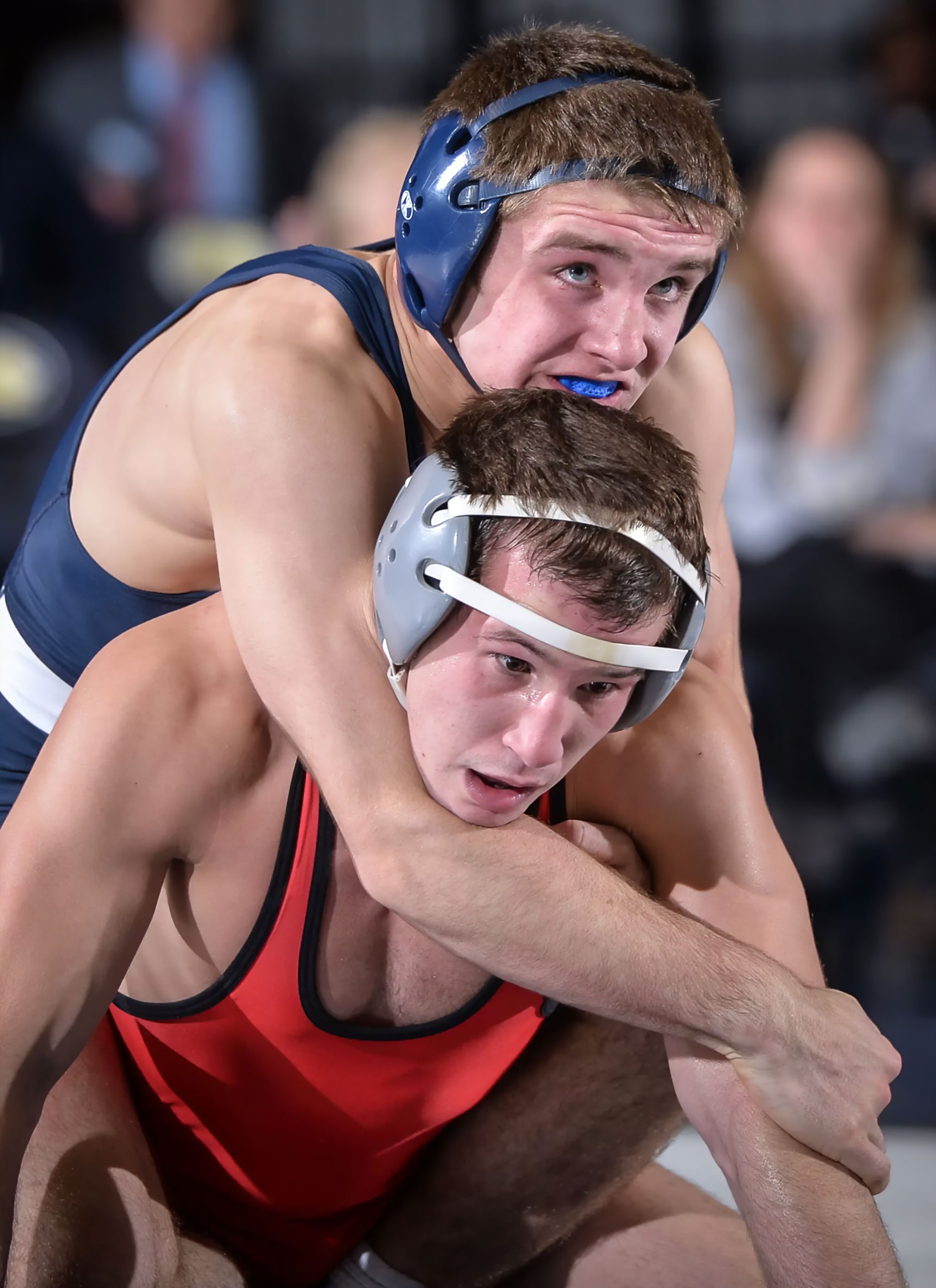 Retherford taking down Stieber in 2013, photo by Mark Selders/Penn State Athletics