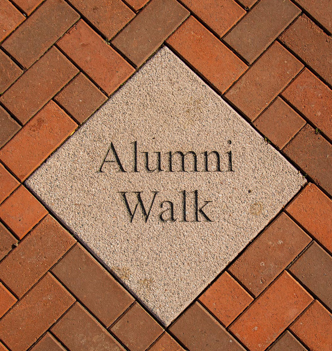 closeup of Alumni Walk paver bricks, by PSAA