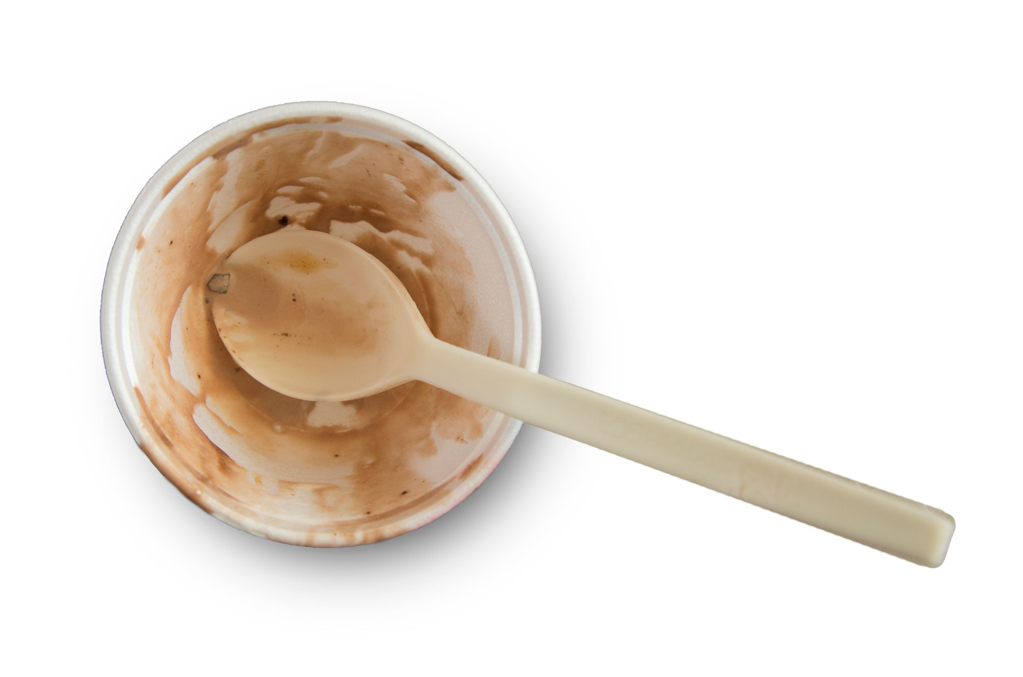 empty dish of chocolate ice cream with spoon