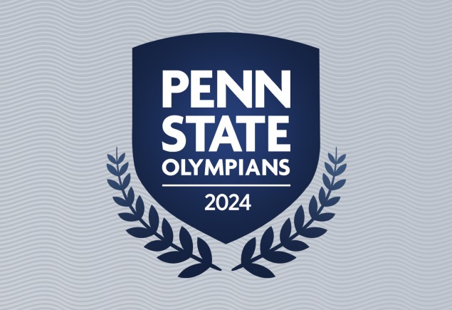 blue crest over blue laurels with Penn State Olympians 2024 in white