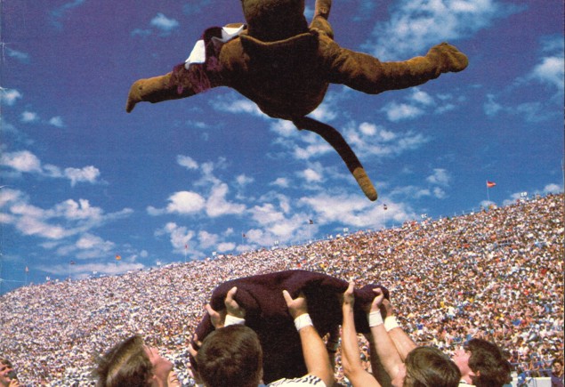 cover of September/October 1981 Penn Stater with a group tossing the Nittany Lion mascot into the air