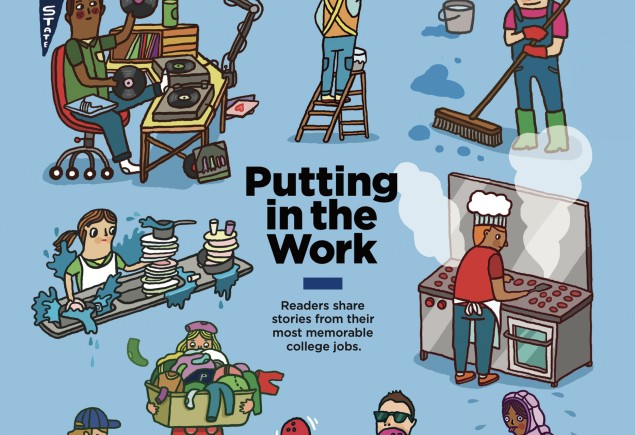 cover of Nov/Dec '24 issue of Penn Stater magazine with college jobs illustration by Aaron Meshon