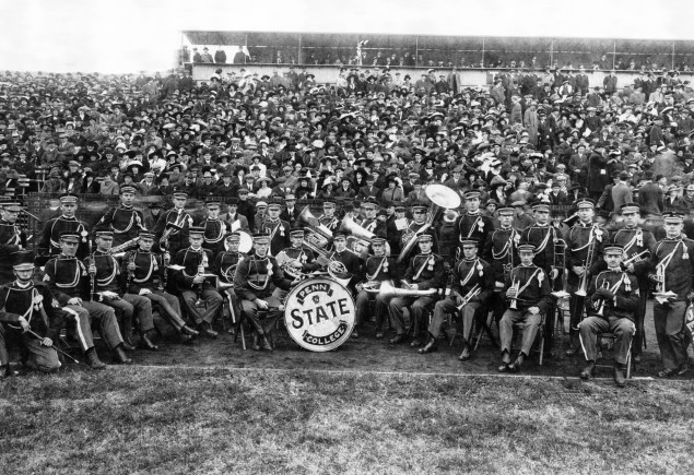 black and white photo of Blue Band at Beaver Field circa 1916, by Penn State Archives