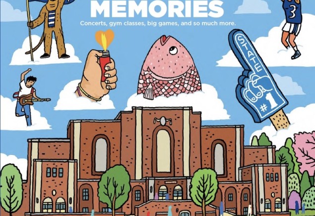 cover of May/June 2025 issue featuring illustrations of Rec Hall memories by Aaron Meshon