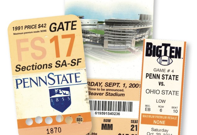 photo of three Beaver Stadium tickets from years past, courtesy Ryan Jones