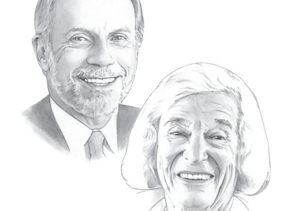 head shot pencil illustrations of Bierbauer and Coppersmith by Randy Glass