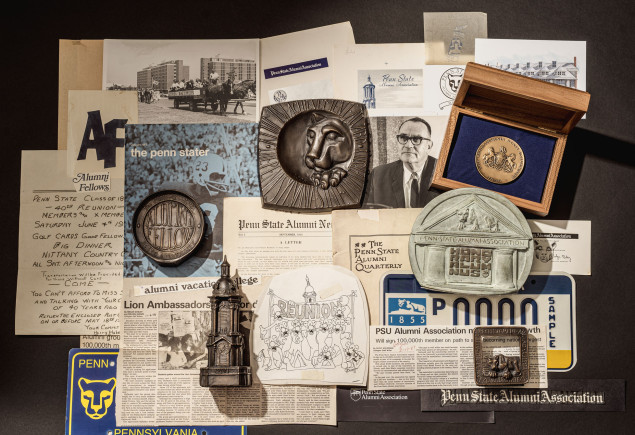 photo of assorted clippings and artificats of the Alumni Association by Cardoni