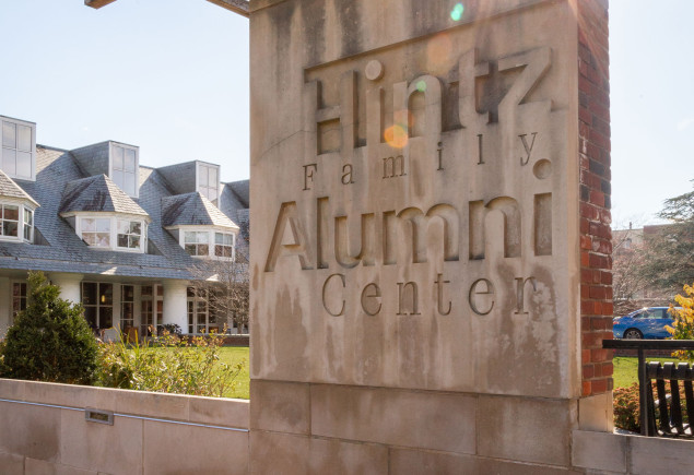 photo of stone signage outside Hintz Family Alumni Center by Nick Sloff '92 A&A