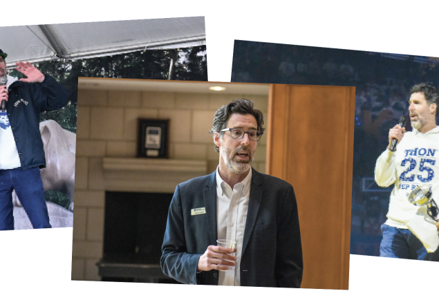 three photos of Jones in various settings during his tenure as interim CEO, by Penn State Alumni Association