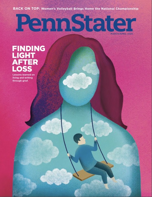 cover of March/April issue of Penn Stater magazine featuring illustration by Anna Godeassi