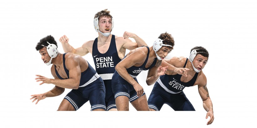 Penn State wrestlers in uniform