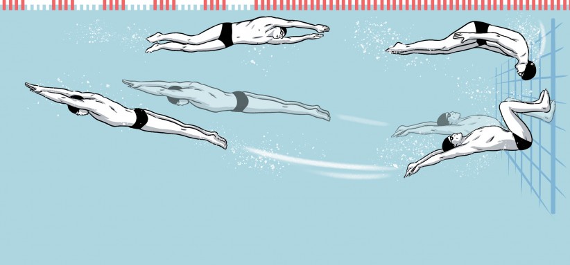 illustration of a flip turn in progress by Joel Kimmel