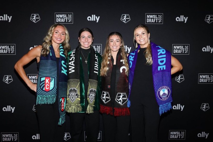 four of the five alums drafted into the NWSL on draft night, photo courtesy NWSL