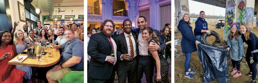 triptych of photos featuring Philly chapter alumni activities, Penn State Marketing and PSAA Philadelphia Chapter