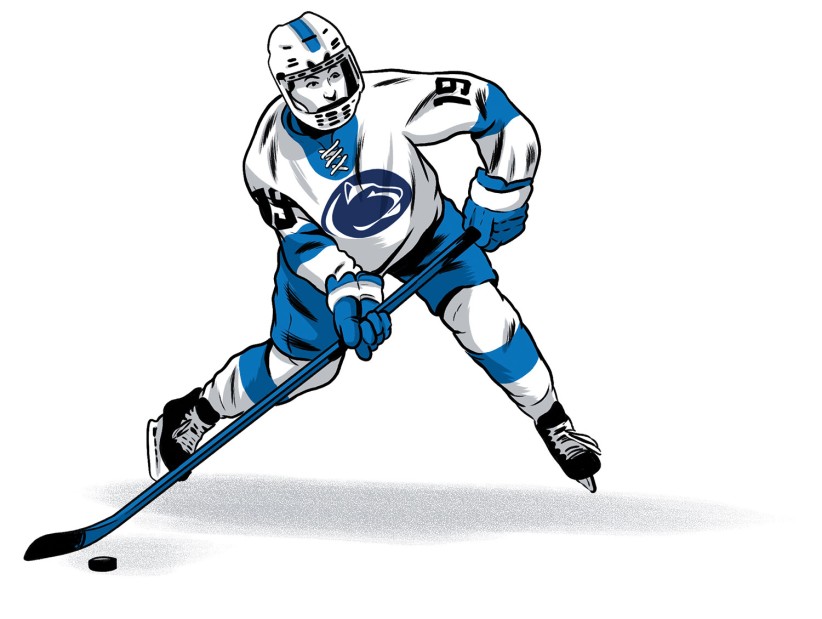 illustration of a hockey player setting up a shot by Joel Kimmel