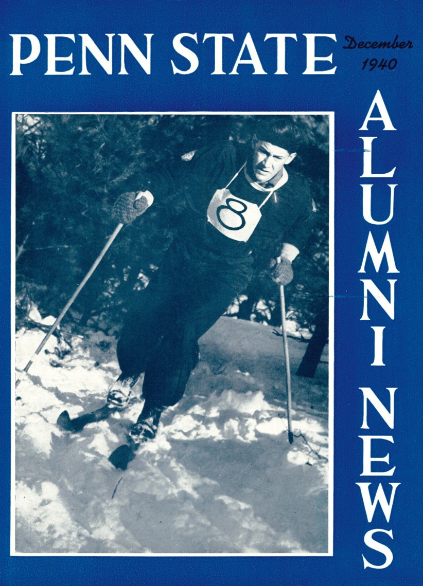 cover of December 1940 issue of Penn State Alumni News featuring a skier, by Penn State Alumni Association