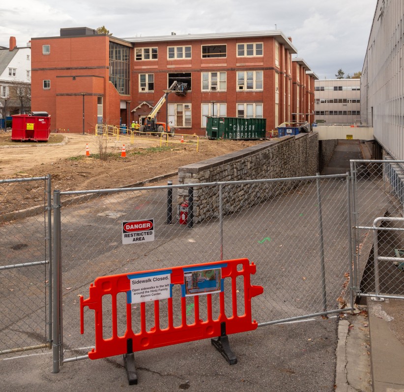 engineering buildings renovations begin in Foundry Park outside Hintz Family Alumni Center, photo by Nick Sloff '92 A&A