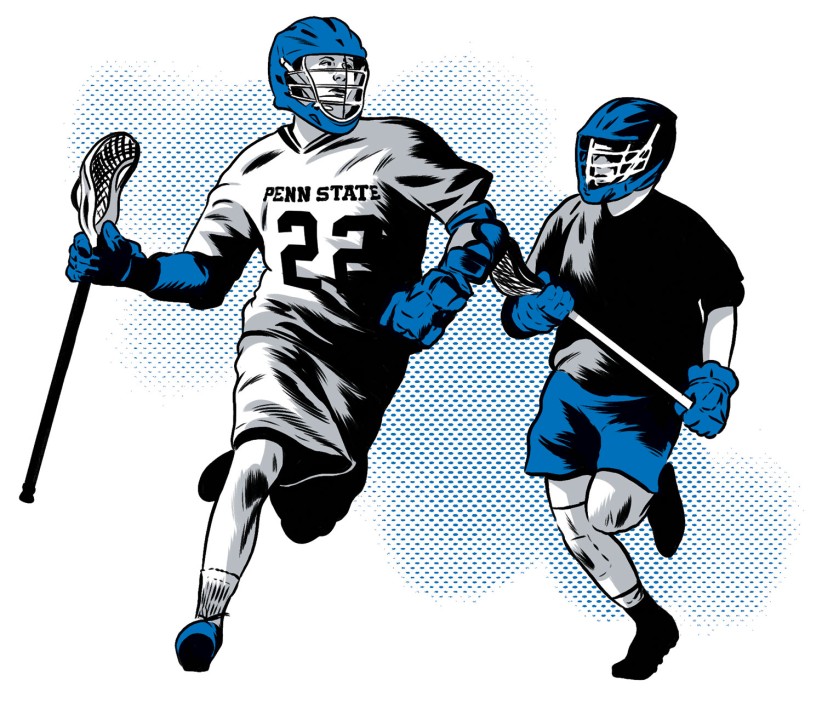 illustration of two lacross players by Joel Kimmel