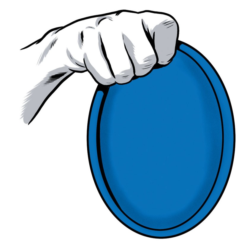 illustration of a hand gripping a blue disc by Joel Kimmel