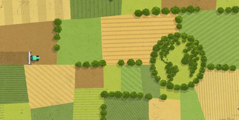 conceptual illustration of aerial land plots and trees by Richard Mia