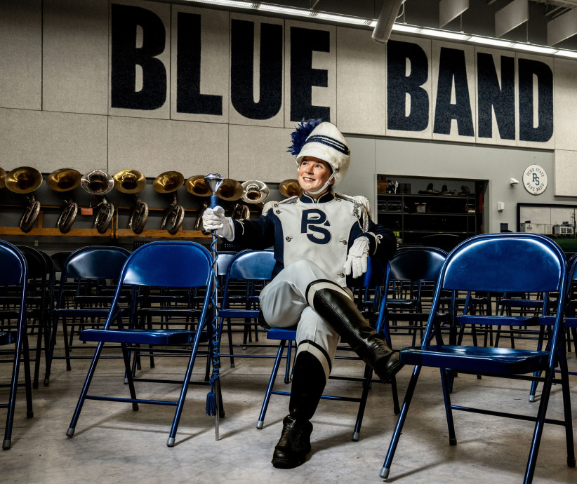 Sheehan seated in Blue Band uniform, photo by Cardoni