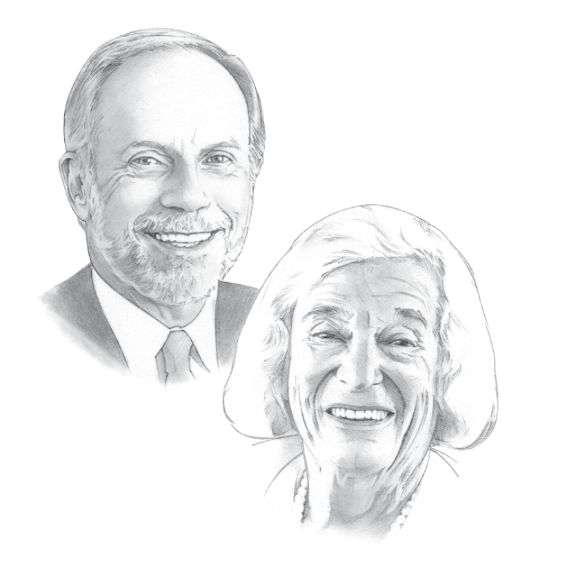 head shot pencil illustrations of Bierbauer and Coppersmith by Randy Glass