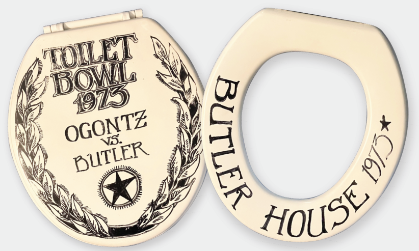 top and seat of Butler House Toilet Bowl IM football trophy, courtesy