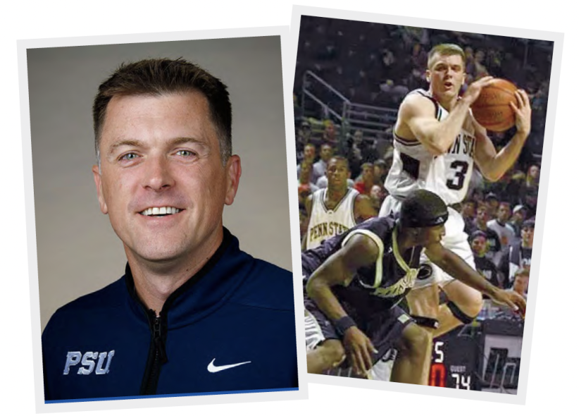 side by side photos of Crispin, a head shot and an action shot, by Penn State Athletics