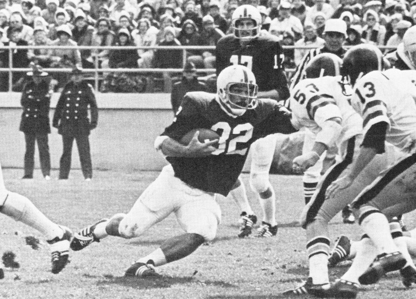 black and white photo of Suhey on the field by Penn State Athletics