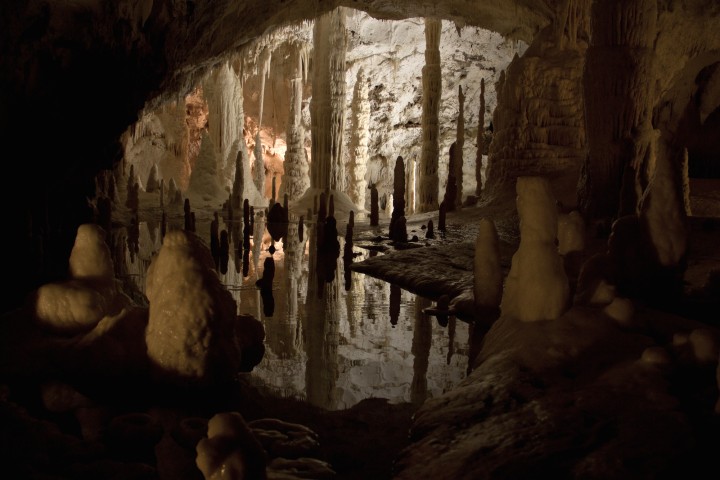stalactites and stalagmites in a cave, photo by Zena Cardman