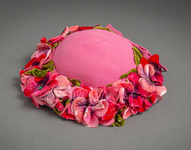 pink hat with flowers from the 1940's or 50's photo by Nick Sloff '92 A&A