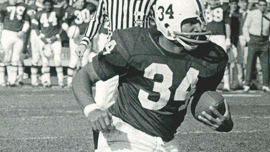 Nittany Lions number 34 Franco Harris running with the ball