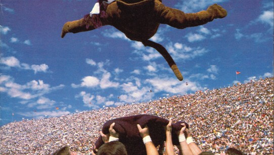 cover of September/October 1981 Penn Stater with a group tossing the Nittany Lion mascot into the air